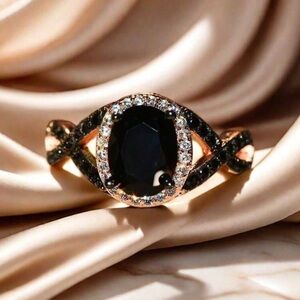 1pc Luxurious Elegant Black Zirconia Inlaid Women's Princess Ring,size 8